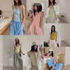Popular Camiseta sin Mangas Básica Perezosa Multicolor con Cuello en U para Mujer, Nueva Camisola Versátil de Algodón Acanalado Anti-Exposición