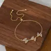 Pulsera Elegante de Mano con Baño de Oro Real y Circonitas Microincrustadas para Mujer, Pulsera de Mariposa de Alta Gama Ajustable Extraíble, Pulsera Versátil