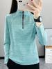 Outono e inverno veludo fleece feminino forrado com lã quente esportivo respirável camisa base montanhismo corrida pulôver camiseta top