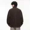 Moletom Cardigan com Zíper e Gola Alta Masculino 2026 Nova Coleção Outono Jaqueta Roupa Exterior Cor Sólida Americano Pesado Casual Algodão