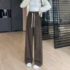 Pantalones de lana forrados de forro polar para mujer, pierna ancha, nuevos para otoño e invierno 2026, estampado de espiga, adelgazantes, holgados, rectos, casuales, hasta el suelo