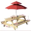Juego de mesa y silla carbonizada anticorrosión para exteriores, combinación de mesa y silla de ocio para balcón, mesa y silla para exteriores con sombrilla, mesa de comedor integrada de madera maciza para parque