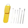 Juego de cucharas de cuero para excavar orejas, cucharas para excavar orejas, cucharas para excavar orejas para limpieza de adultos y niños, juego portátil de 6 piezas de acero inoxidable en espiral para excavar orejas.