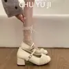 Primer Encuentro con Zapatos de Tacón Alto Mary Jane Bajos Estilo Hada Gentil para Mujer, Novedad Primavera 2026 Tacón Grueso Francés para Combinar con Vestidos