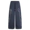 2026 Novo Estilo Americano Calça de Moletom Resistente com Design de Letras de Strass Bainha Curva Unissex Calças Largas Soltas para Dança Jazz