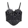 En Stock Estilo Europeo y Americano Malla Sexy Chica Caliente Camisola Floral 3D Ajustado Sin Espalda Hombros Descubiertos Corsé Superior