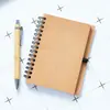Set de bolígrafos de bambú enrollado se puede imprimir con logo, libreta pequeña de papel kraft para oficina, cuaderno para notas de reuniones