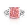 Anillo Brillante Cuadrado Corte Flor de Hielo para Mujer, Gema de Color Diamante de Alto Carbono, Circonita Padparadscha, Joyería de Alta Gama, Transmisión en Vivo