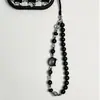 Pingente de Celular Gato Preto com Pedras Pretas Doce e Cool Design de Nicho da Moda Cordão para Chaveiro de Bolsa Assimétrico