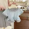 Traje de Niña Verano 2026 Nuevo Estilo Coreano Camiseta de Manga Corta para Bebé Pantalones Largos Pantalones Acampanados Conjunto de Dos Piezas Moderno