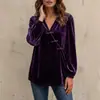 Otoño 2026 Nueva Ropa Femenina Europea y Americana Estación Independiente de Amazon Moda Casual Camisa de Terciopelo de Manga Larga Top con Cuello en V