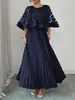 Comércio Exterior Transfronteiriço Europeu e Americano Tamanho Plus Verão 2026 Novo Estilo Elegante Vestido de Comprimento Médio com Renda de Malha Costurada