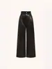 Pantalones retro de cuero PU de color negro transfronterizos para mujer, estilo chica popular de la calle, pantalones de pierna ancha de color liso desgastados para mujer, envío directo de una pieza
