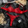 Conjunto de lencería moldeadora con push-up, bordado en rojo intenso, estilo europeo y americano, con sujetador de encaje sexy y transfronterizo de Cecia