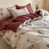 Juego de ropa de cama de cuatro piezas estilo campestre americano, grado A, 100% algodón, cepillado, con estampado floral vintage, algodón puro, engrosado para otoño e invierno