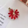 Pinza para el pelo de moda con margarita de pedrería y flor de cristal para flequillo, accesorio para el pelo fresco y elegante
