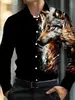 Camisa masculina de manga longa com gola virada, corte solto, simples e estilosa, com estampa digital 3D, nova camisa casual da moda transfronteiriça