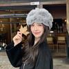 Gorro de pulôver, chapéu de pelúcia de coelho de pele real, estilo K, versátil, à prova de frio e quente, biqueira de malha de lã para mulheres no inverno