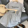Conjunto Esportivo Casual de Shorts de Manga Curta com Estampa de Rosto Sorridente Transfronteiriço Feminino Emagrecedor Solto Estilo Coreano Conjunto de Duas Peças Estudante Tendência