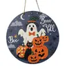 Placa de madeira vintage de Halloween transfronteiriça com designs redondos de fantasma, abóbora e chapéu de bruxa para decoração de varanda e parede de sala
