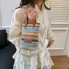 Bolsa Tecida em Cor Contrastante para Mulheres 2025 Verão Nova Moda Trendy Palha Tecida Bolsa para Celular Versão Coreana Nicho Simples Bolsa Transversal