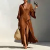 Vestido Largo Casual de Verano 2026 Transfronterizo AliExpress Amazon para Mujer con Cuello en V y Mangas Murciélago Holgadas para Vacaciones