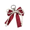 Llavero de Metal con Lazo de Perla, Colgante para Bolso, Colgante para Llave de Coche, Decoración de Cadena de Perlas, Accesorio para Llave
