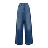 Nanyou Luxo Leve Roupas Femininas Atacado Estilo Retrô Cor de Contraste Sombra Efeito Lavado Cintura Alta Perna Reta Perna Larga Jeans Arrastando no Chão