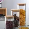 Pote Quadrado de Vidro Transparente Personalizado com Tampa de Bambu, 100mm de Diâmetro, Alto Borossilicato, para Chá, Especiarias e Armazenamento na Cozinha