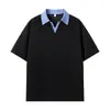 2026 Verão Estilo Japonês Color-Blocking Assimétrico Solto Fino Jovem Suéter Gola Redonda Manga Curta Camiseta Masculina