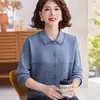 Roupa de outono para mãe: Cardigan suéter de malha estiloso, estilo 2026, para primavera e outono, que rejuvenesce, fino, com gola, para usar em camadas ou como peça externa