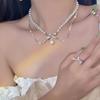 Romance tardio ~ colar de pérolas com laço de diamante flash design feminino colar gargantilha estilo frio corrente para clavícula