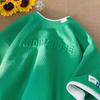 Camiseta Estilo Americano Estampa de Aço Falso Duas Peças Waffle Manga Curta Moda Infantil Verão Solta Pesada Meia-manga Roupas da Moda