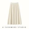 Falda de Cachemira Plisada para Mujer de Principios de Otoño, Casual Simple Cintura Elástica Línea A Media Longitud Retro Dobladillo Ancho Falda de Lana