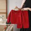 Conjunto de Suéter para Niñas Otoño e Invierno Nuevo 2026 Tejido Cremallera Superior Pantalones Casuales Conjunto de Dos Piezas Comercio Exterior Dropshipping