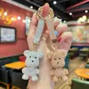 Llavero de oso de arcilla 3D lindo de dibujos animados con diamantes de imitación, accesorio de moda coreana para bolso de trabajo para niñas