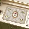 Alfombrilla Absorbente de Tierra de Diatomeas Estilo Pastoral con Diseño Floral para Encimera, Alfombrilla Resistente al Calor y Anti-quemaduras para Mesa de Platos, Alfombrilla Antideslizante Drenante para Cocina