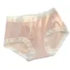 Calcinha Feminina de Seda de Gelo Sem Costura, Cintura Média, Ultrafina, Respirável, Renda, Tamanho Grande, Cobre o Quadril, Não Aperta, Calcinha para Jovem