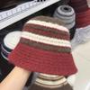 Chapéu de Pescador Quente Colorido de Tricô Novo Estilo Étnico para Outono e Inverno para Mulheres, Chapéu de Balde Pequeno de Tricô Afina-Rosto para Uso Externo para Mulheres