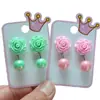 Novedad Pendientes de Clip de Rosa para Niños, Sin Dolor, Estilo Dulce y Fresco, Flores Pequeñas en Forma de Corazón, Pendientes de Clip Multicolor para Niñas