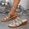 Comercio Exterior Talla Grande Combinación de Colores Tacón Medio Suela Gruesa Pantuflas para Mujer Transfronterizo Nuevo Tacón de Cuña Punta Abierta Sandalias de Playa Suministro Wish