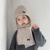 Conjunto de Gorro y Bufanda para Niños Invierno Engrosado Cálido Lana Tejido Estilo Coreano Bufanda de Estilo Conjunto de Dos Piezas Moderno