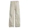 Pantalones Cargo Rectos Plisados Estilo Retro Americano Oreeta para Hombres y Mujeres, Lavado, Desgastado y Cepillado, Pantalones de Largo Completo