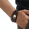 Amazon Cadena Europea y Americana Acero Inoxidable Punk Búho Pulsera Hombres Acero de Titanio Imán Hebilla Trenzada Pulsera de Cuero