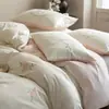 Conjunto de Cuatro Piezas 100S Aerografiado Otoño/Invierno Bordado de Rosas Ropa de Cama Cálida Estilo Lujo Ligero Sábanas Fundas Nórdicas Sábanas Ajustadas