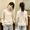 Nueva Camiseta de Manga Larga para Niñas Otoño e Invierno, Capa Base Térmica de Felpa Cálida, Cuello Medio Alto, para Niños Medianos y Mayores, Versátil Top Interior Cepillado