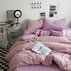 Estilo japonês ins estilo sólido cor sólida cama de algodão de lavagem dupla conjunto de quatro peças super suave dobra colcha cobertura dormitório conjunto de três peças Venda por atacado