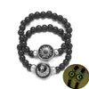 Pulseras Tejidas de Piedras Preciosas con Símbolos de Sol y Luna Estilo Europeo y Americano, Juego de Dos, Pulseras Redondas de Vidrio Luminoso para Parejas del Día de San Valentín