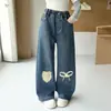 Pantalones Vaqueros Anchos con Estampado de Corazones Estilo Coreano para Niñas, Nuevos de Otoño, Pantalones Largos Rectos Adelgazantes Sueltos para Estudiantes de Primavera-Otoño