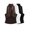 25222-26 Estilo Verano Versión Coreana Ajustada Malla Patchwork Cuello Halter Espalda Descubierta Camisola
